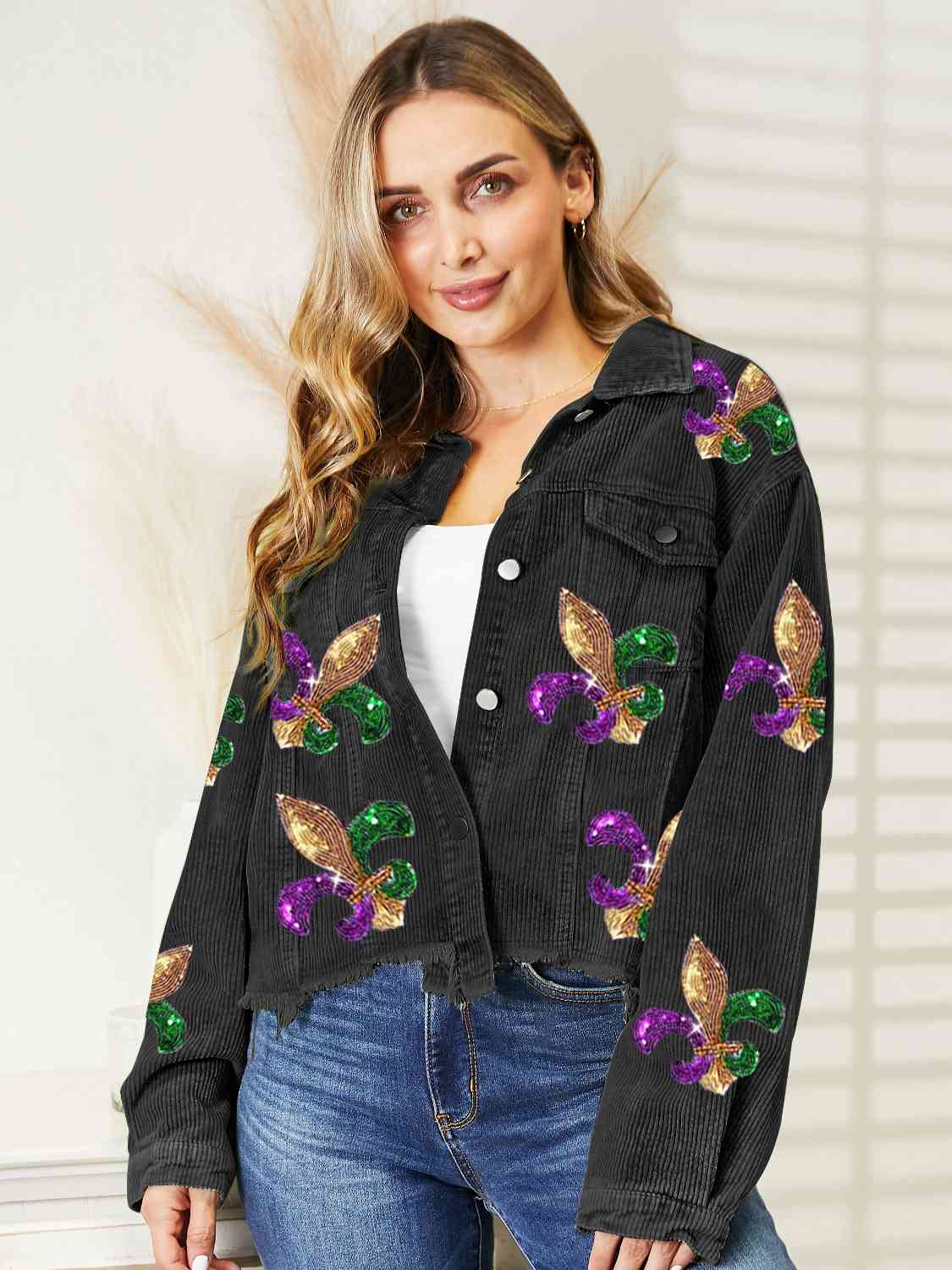 Sequin Raw Hem Jacket