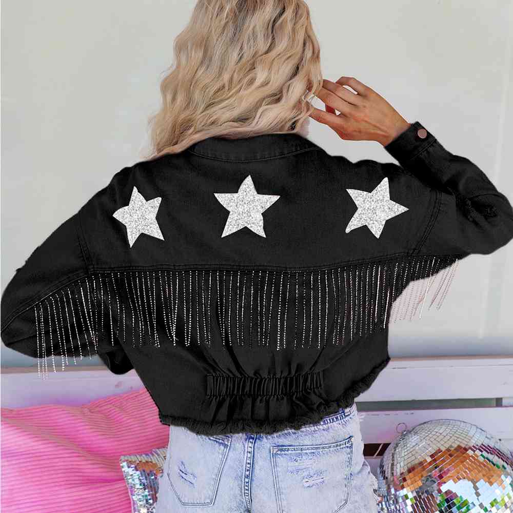 Distressed Raw Hem Dropped Shoulder Denim Jacket